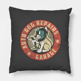 Auto Dog Repairs Retro Vintage Garage Pillow