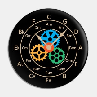 Circle of Fifths Mechanical Clock Style Light Brown Pin