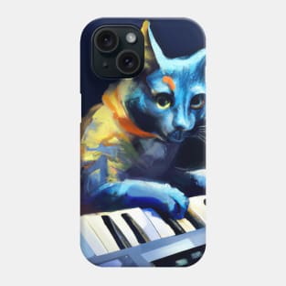 Blue Cat Playing Keyboard in a Synth Wave Band Phone Case