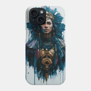 Mayan God in Costume with Mask in Ink Painting Style Phone Case