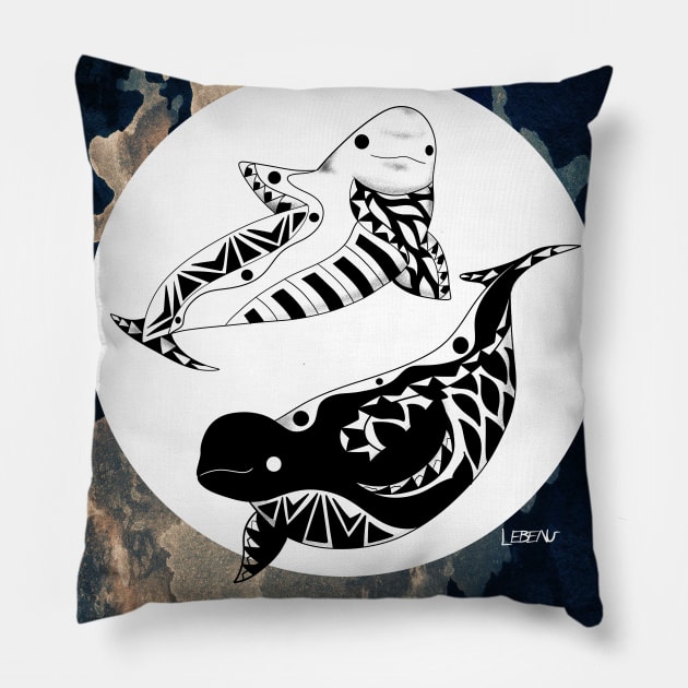 the lovely beluga twins whale ecopop Pillow by jorge_lebeau