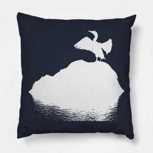 Minimalistic Basking Black Cormorant Silhouette Pillow