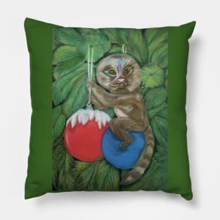 Pygmy Marmoset in the Festive Christmas Tree Pillow