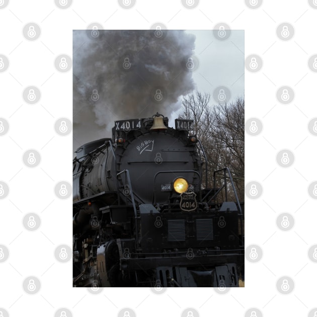 Big Boy closeup with tree's,sky, and steam in Black Wolf  Kansas USA. by ROBERTDBROZEK