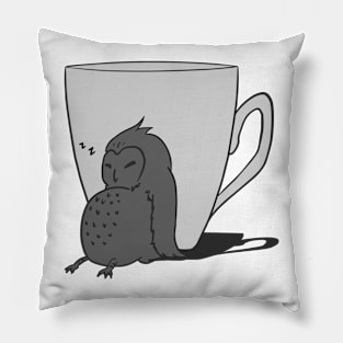 Sleepy Owl and Cup Grey Pillow