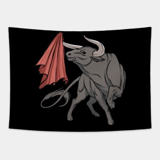 Bull Fighting With Red Flag Bulls Spain Tapestry