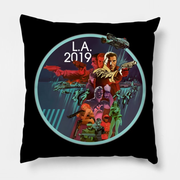 80s scifi replicant Pillow by Trazzo