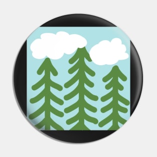 Can’t see the wood for the trees - three lonely pine trees and fluffy white clouds Pin