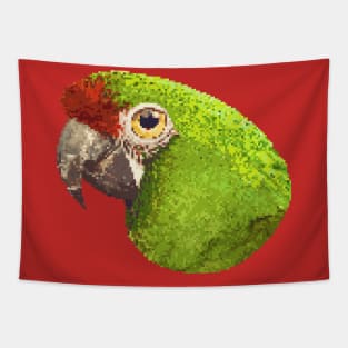 Military macaw bird head pixel art Tapestry