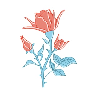 red rose with blue leaves T-Shirt