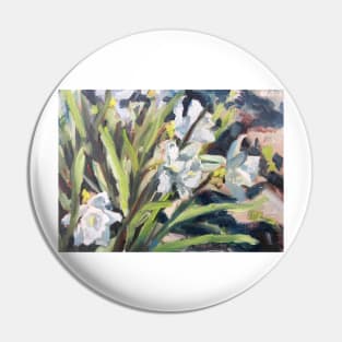 White Daffodils Pin