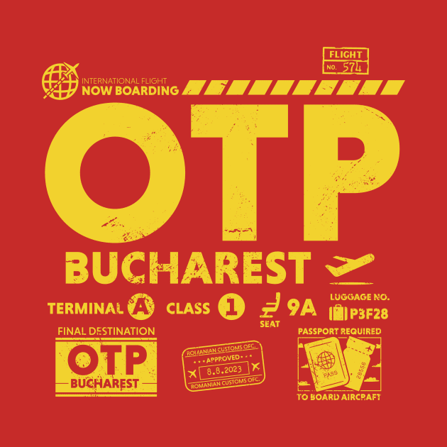 Vintage Bucharest OTP Airport Code Travel Day Retro Travel Tag Romania by Now Boarding