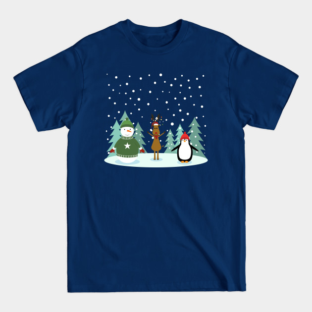 Disover Christmas with snowman, reinder and penguin - Holidays - T-Shirt