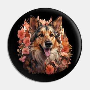 German Shepherd  Dog Vintage Floral Pin