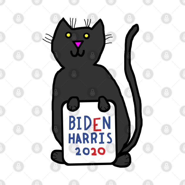 Small Cat with Biden Harris Sign by ellenhenryart