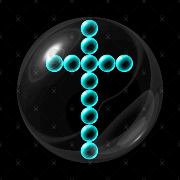 Light Blue Cross in Glass Ball by The Black Panther