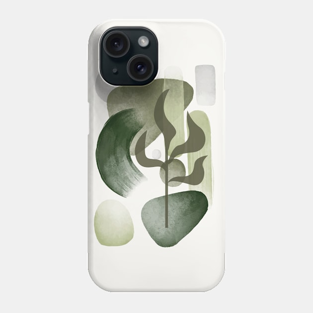 Botanical set of illustrations of tropical plants, Abstract green watercolor geometric shapes. No 01 Phone Case by Modern Art