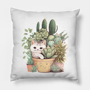 Cat and Plants Pillow