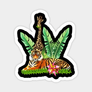 Tiger design with Giraffe Tropical Floral Style Magnet