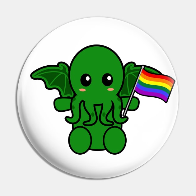 Cthulhu with an LGBTQ flag Pin by LunaMay