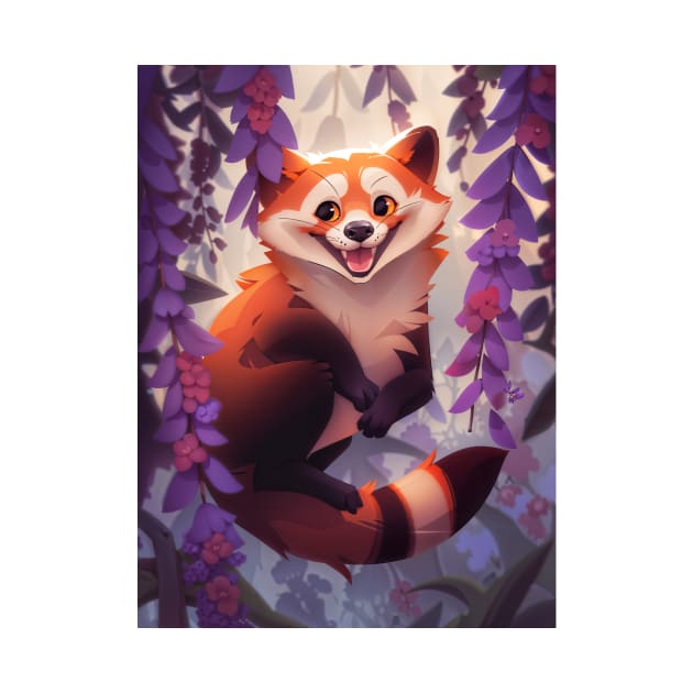 Red Panda in the Wisteria by berubettoart