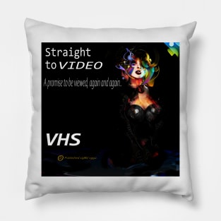 Straight to VIDEO. (1980s VHS Graphics parody. Digital Art.) Pillow