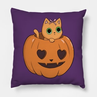 orange pumpkin cat heart halloween coquette dollette Pillow