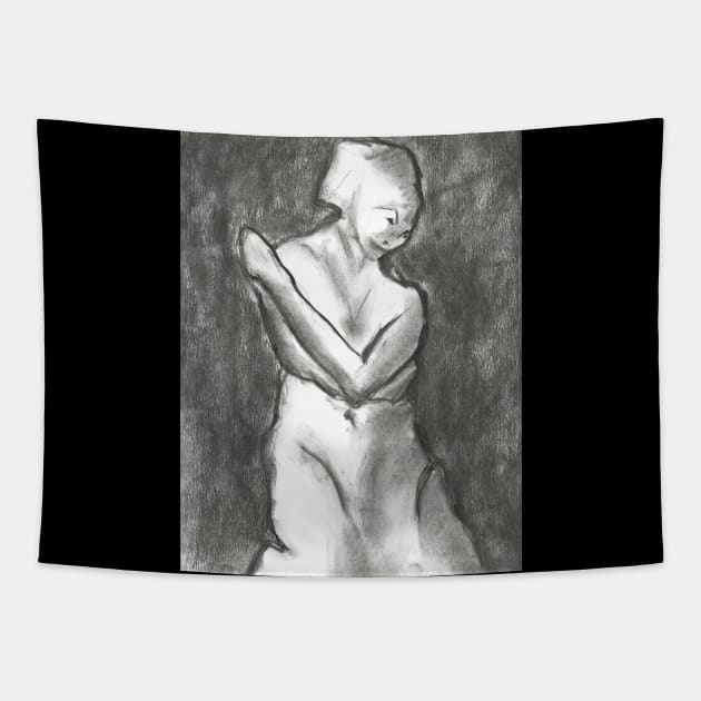 Embrace - Charcoal Drawing Tapestry by Ambient Abstract