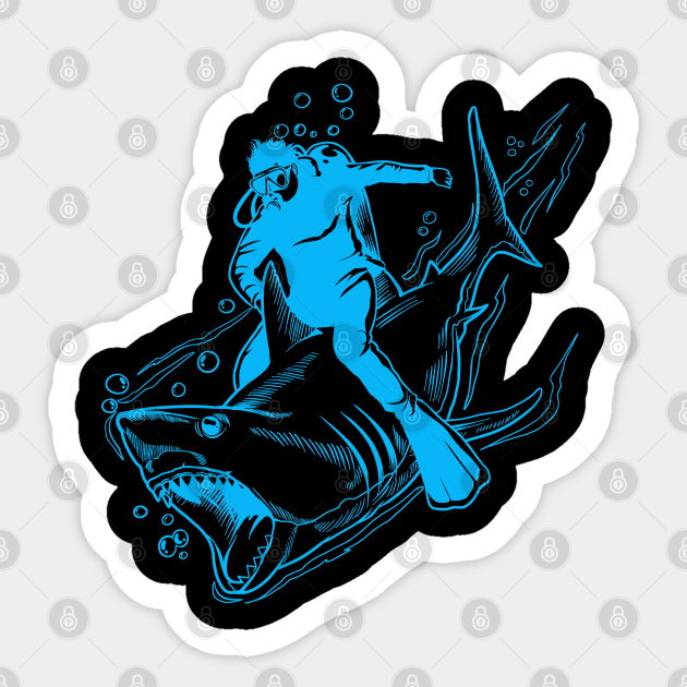 Awesome Shark And Scuba Diving Design Diver Print - Ocean - Sticker