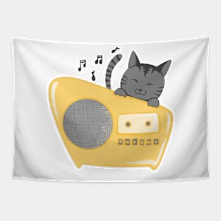 Cat and radio Tapestry