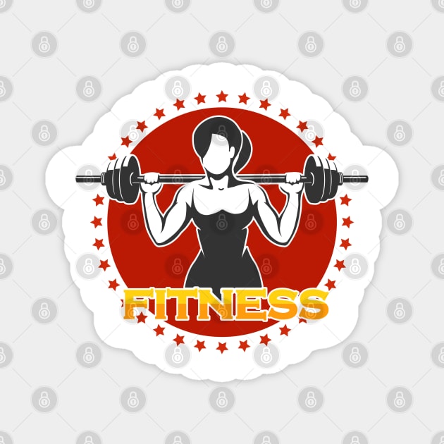 Woman holds Barbell Fitness Emblem Magnet by devaleta