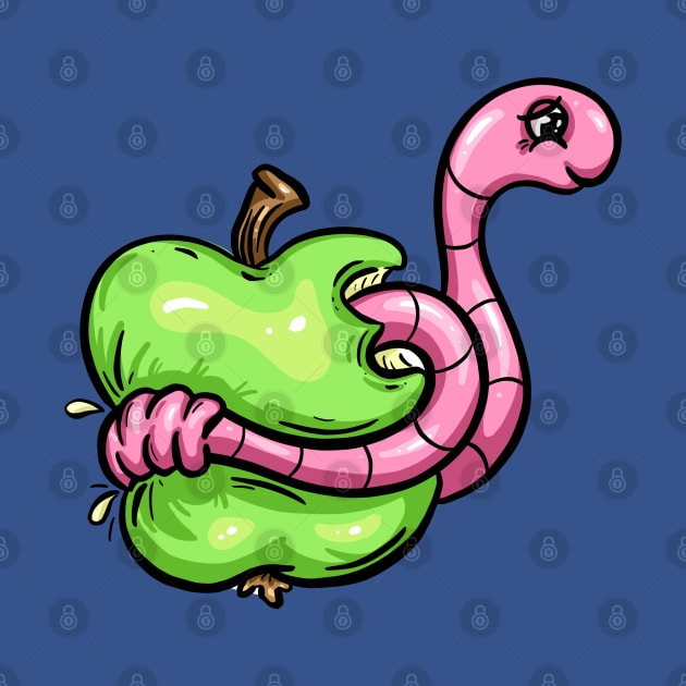 Worm in an Apple Cartoon Character Illustration by Squeeb Creative