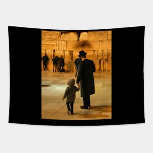 A Father And His Son Pray At The Western Wall Tapestry