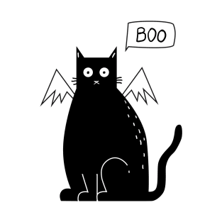Cute Black Cat - Halloween Costume spooky kitty Bat wings Black White T-Shirt