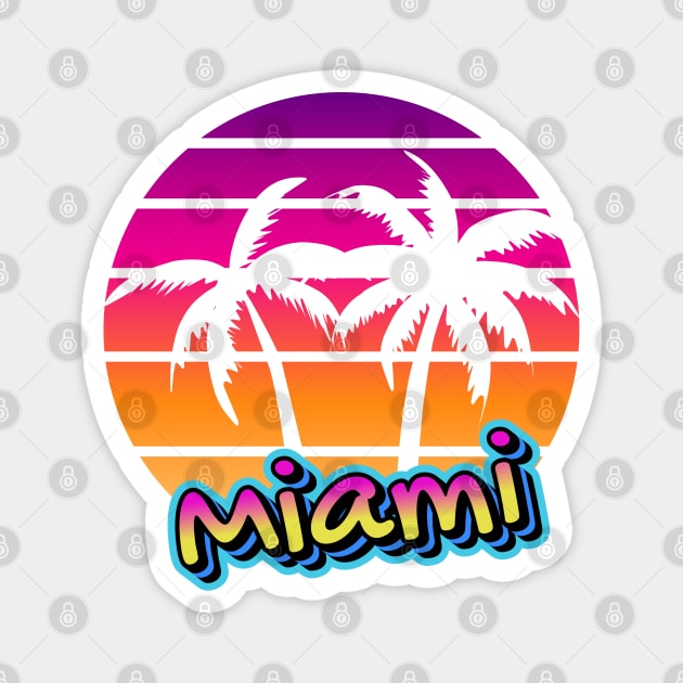 Miami Sunset Retro Palm Trees | Vibrant Tropical Beach Design Magnet by WarFX Designs