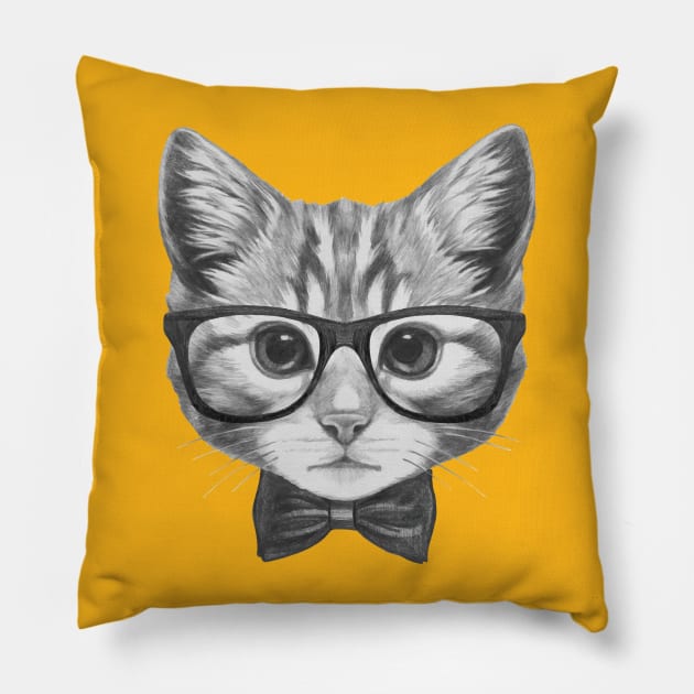 Cat with glasses and bow tie Pillow by AnimalsFashion