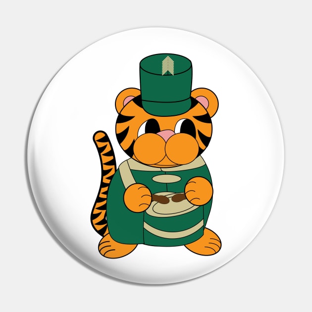 Marching Band Tiger Drum Green and Gold Pin by Beautiful Cuteness