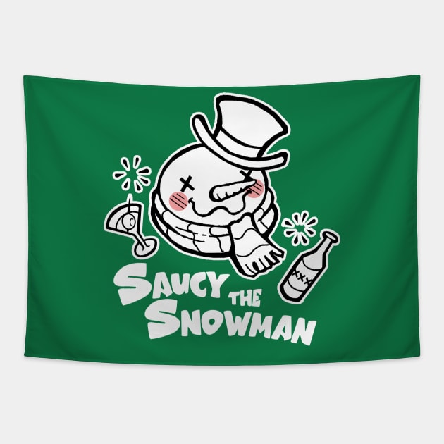 Saucy The Snowman - Frosty Humor - White Outlined Version Tapestry by Nat Ewert Art