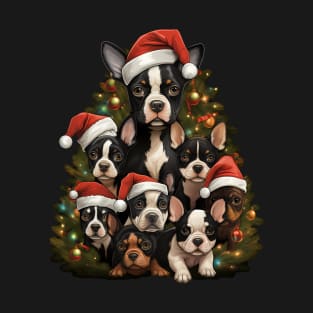 Cute Boston Terrier Puppy Dog Christmas Tree T-Shirt