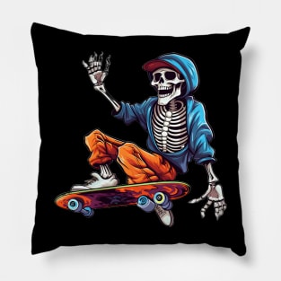 Skeleton On Skateboard Halloween Pillow