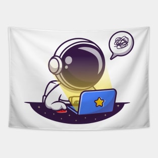 Cute Astronaut Working On Laptop Tapestry