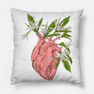 heart with flowers, leaves and birds Pillow