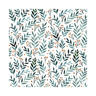 Festive watercolor branches - teal and orange T-Shirt