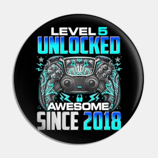 Level 5 Unlocked Awesome Since 2018 5Th Birthday Gaming Pin