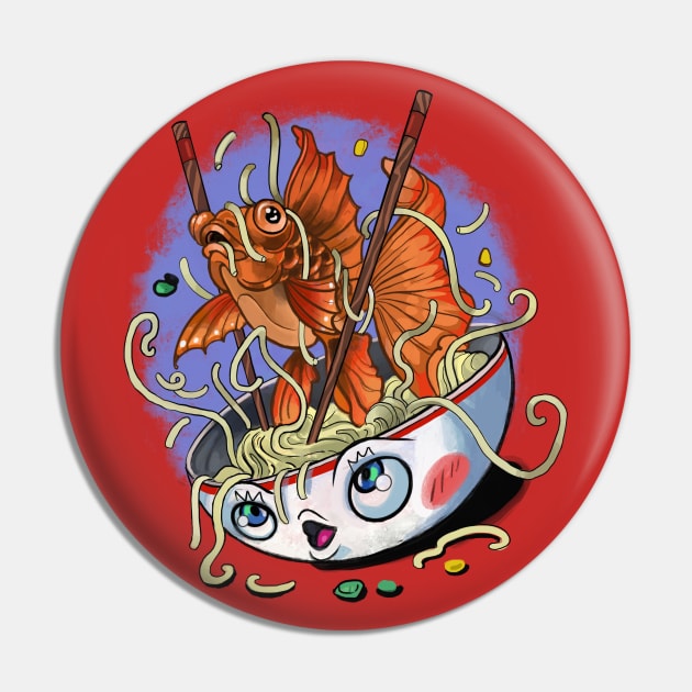 Bowl with Goldfish and Noodles Drawing Pin by ManyaArtShop 