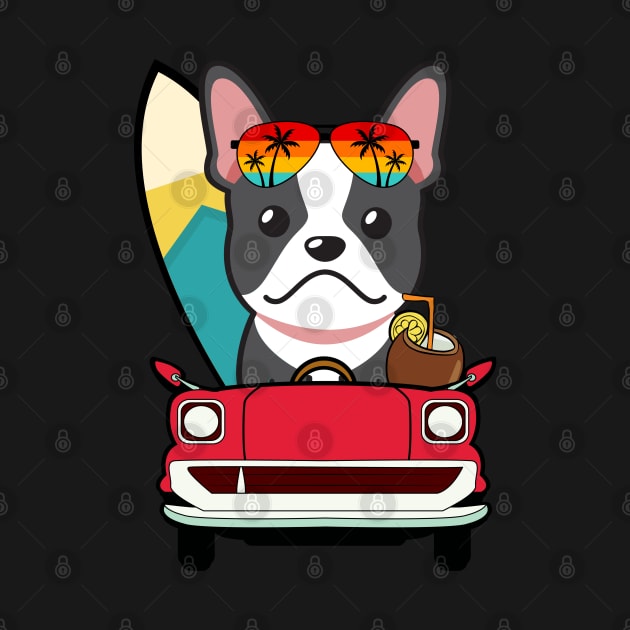 Surfer french bulldog driving to the beach by Pet Station