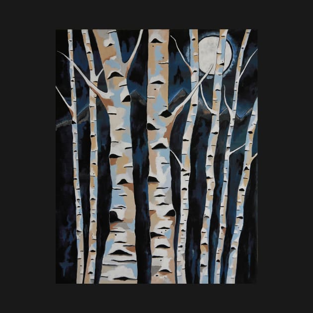 MOONLIGHT And The Birch Acrylic Painting by SartorisArt1