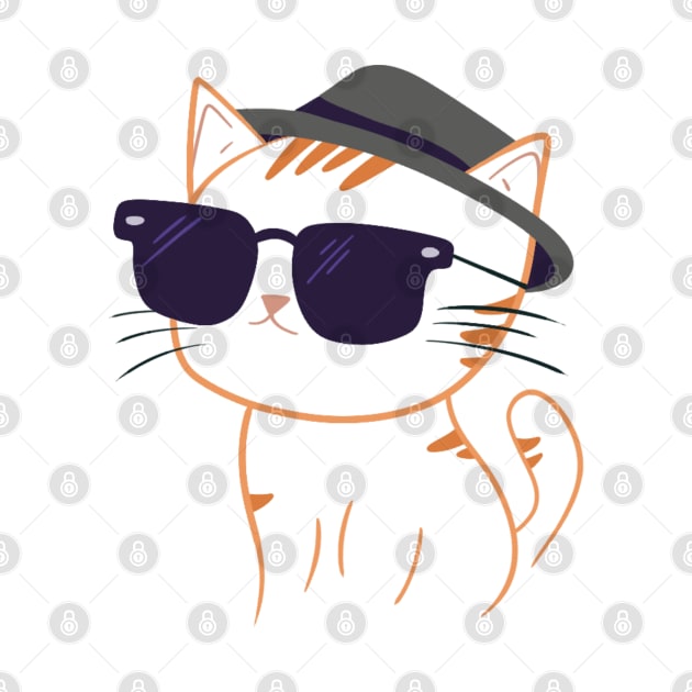 Ginger Cat Outline: Minimalist Art with Square Shades & Grey Hat by ShutterStudios