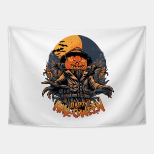 Scary Spooky Pumpkin Head Scarecrow Creepy Halloween Costume Tapestry