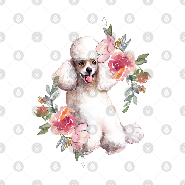 Cute Poodle Puppy Dog with Flowers Watercolor Art by AdrianaHolmesArt